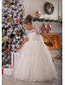 Ivory Lace Tulle Short Sleeves Long Flower Girl Dress